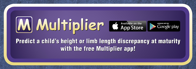 Predict a child's height or limb length discrepancy at maturity with the free Multiplier app!