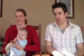 Mother and father discussing how their son was treated for clubfoot at the International Center for Limb Lengthening