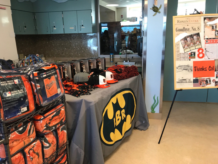 Baltimore Orioles blankets, bobble heads, hats and other gifts from Cal Ripken’s visit to the Herman & Walter Samuelson Children