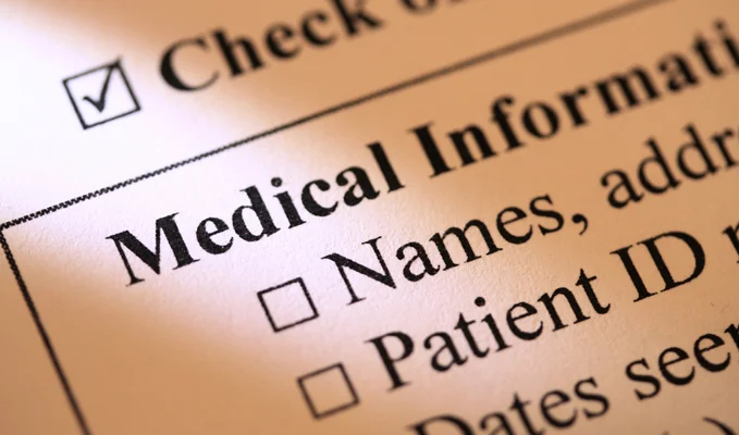 Closeup of medical record form