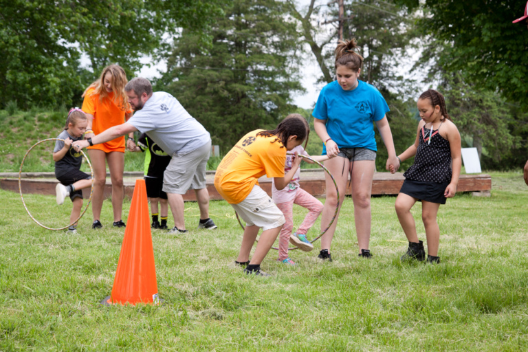 Two teams competing in the Survivor Challenge