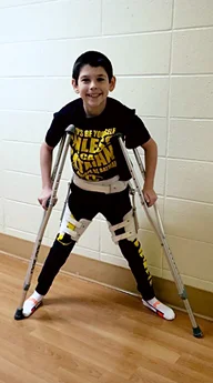 Jackson on crutches during treatment
