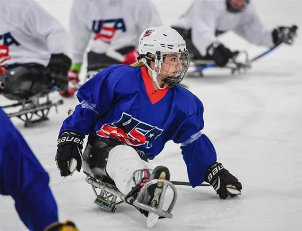 Brooklynn playing in a para-ice hockey match