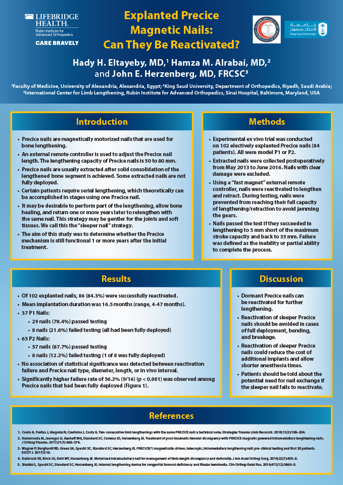 Research poster presented at the 4th Combined Congress of the ASAMI-BR & ILLRS Societies in Liverpool, UK in August 2019 - Explanted PRECICE Magnetic Nails - Can they be reactivated