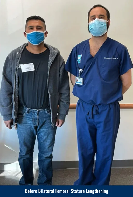 Raz standing next to Dr. Michael Assayag before undergoing bilateral femoral cosmetic leg lengthening