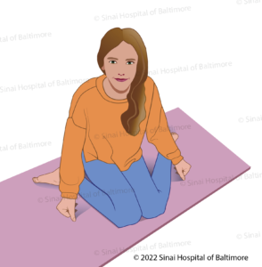 illustration of a young girl in the W-sitting position on a mat